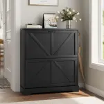 Smart FENDEE Shoe Cabinet, Shoe Storage Cabinet for Entryway with 2 Flip Drawers, Narrow Farmhouse Shoe Organizer Cabinet, Slim Shoe Rack Cabinet, 31.5in Black