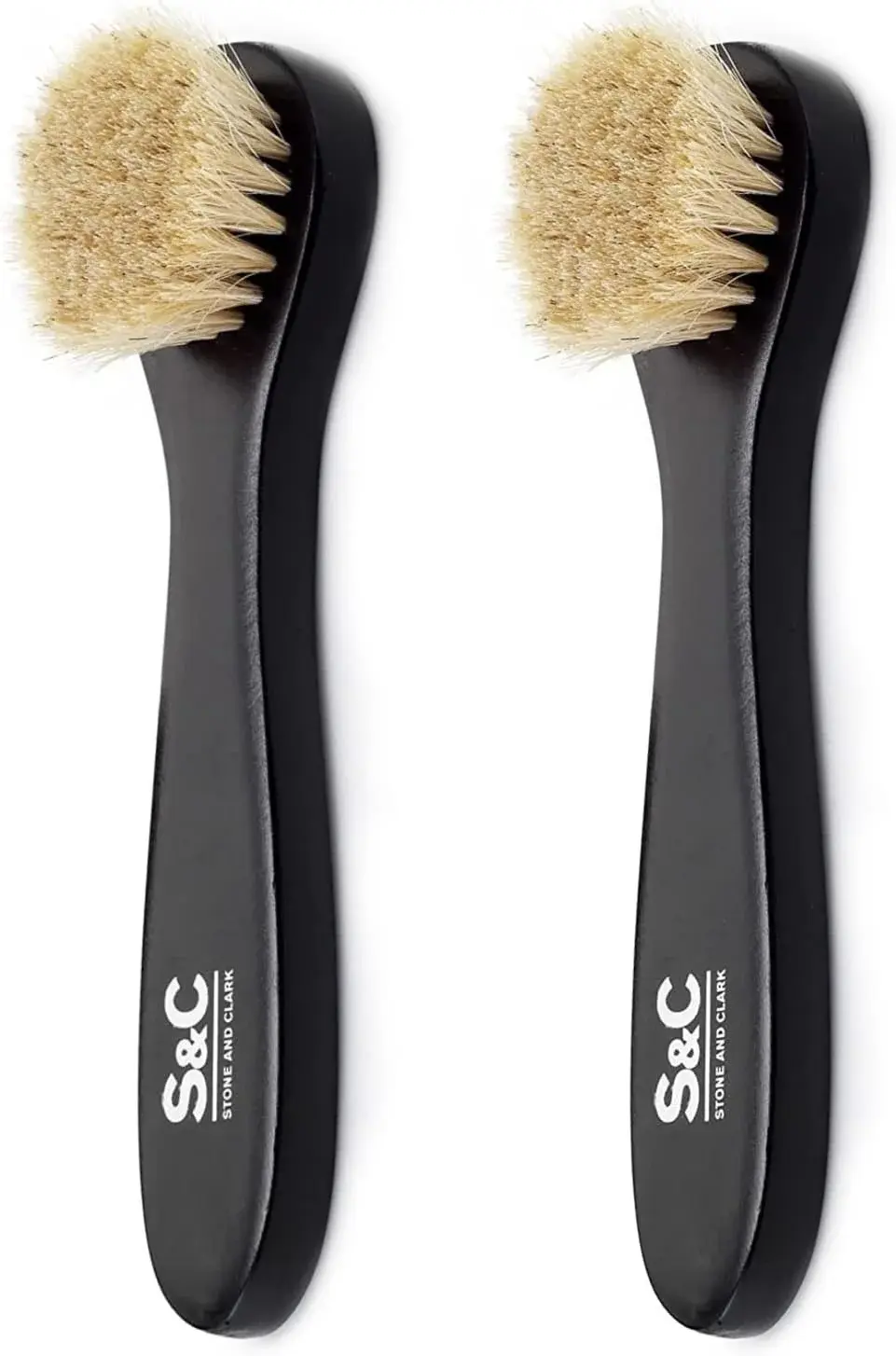Premium Shoe Polish Brush Set - Horse Hair Brushes, Shoe Polish Applicator for Leather Footwear - Shoe Brushes for Cream & Polish - Made of White Horse Hair & Lotus Wood Handle