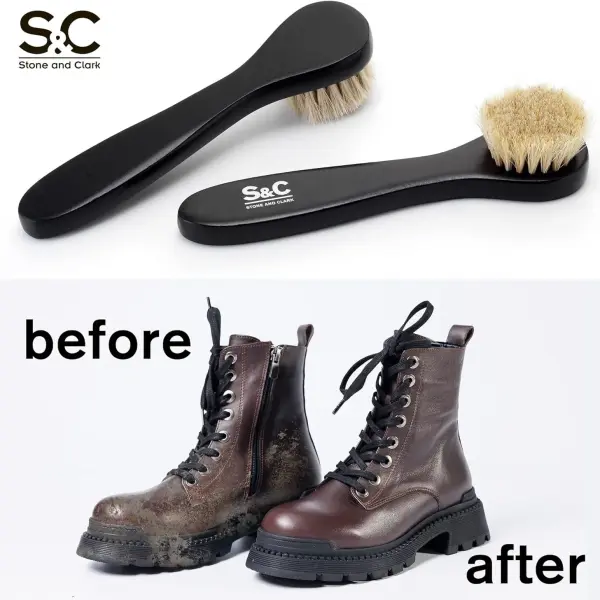 Premium Shoe Polish Brush Set - Horse Hair Brushes, Shoe Polish Applicator for Leather Footwear - Shoe Brushes for Cream & Polish - Made of White Horse Hair & Lotus Wood Handle