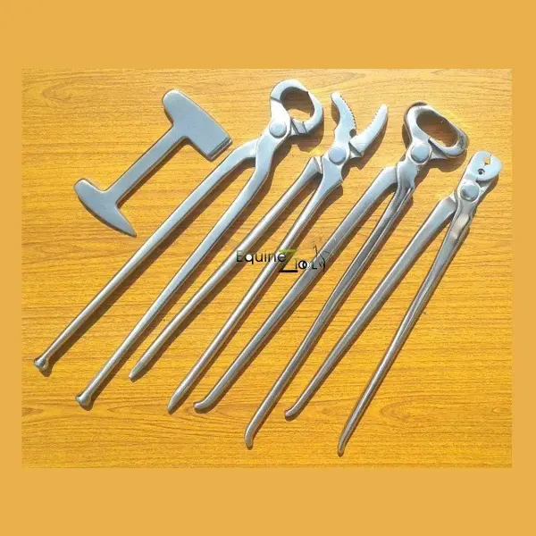Farrier Horse Hoof Care Tool Kit – Professional Hoof Nippers, Nail Puller, Hoof Clincher, Buffer & Shoe Puller – Heavy Duty Equine Trimming & Shoeing Tools for Horses