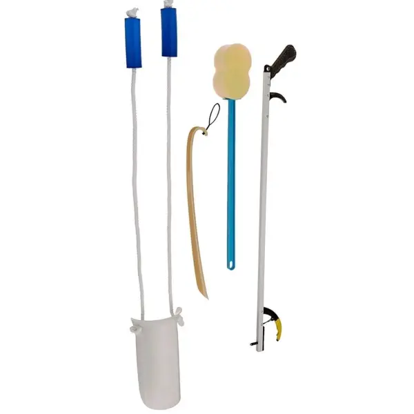 Sammons Preston - 34621 Complete Hip & Knee Equipment Kit with Four Daily Living Tools, Care Kit for Hip or Knee Surgery or Fall Recovery, Includes 26" Reacher, Sock & Dressing Aid, Shoehorn, Bathing Sponge