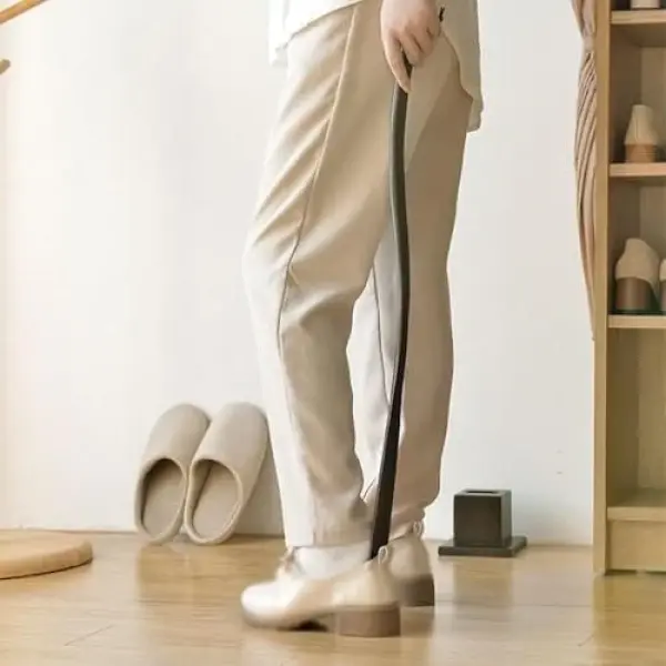 65cm Long Handle Wooden Shoe Horn Flexible Lifter for Seniors Adults, Easy Grip Shoe Helper Tool Boot Spoon Easy Wear Helper for Home Travel Hotel Use,A65