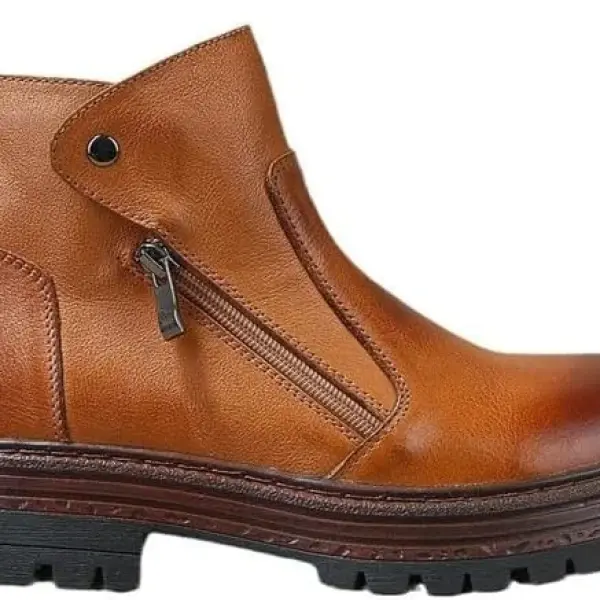 Men's Workwear Side Zipper Middle Tube Brushed Color Design Thick-soled Boots Leather Inner Comfortable Breathable Round Toe Oxford Shoes Suitable For Daily Commuting