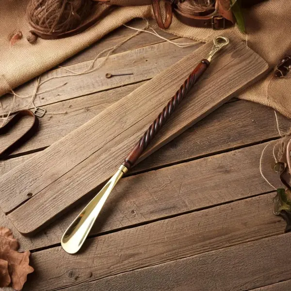 Wooden Shoe Horn with Brass Handle – Long Shoehorn for Men & Women – Handcrafted Wood & Brass Shoehorn – Easy Slip-On Shoe Helper – 62cm