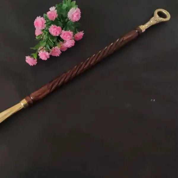 Wooden Shoe Horn with Brass Handle – Long Shoehorn for Men & Women – Handcrafted Wood & Brass Shoehorn – Easy Slip-On Shoe Helper – 62cm