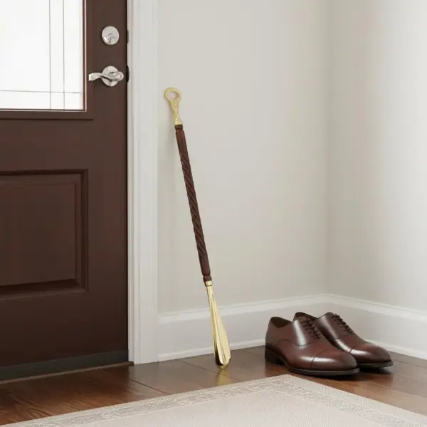 Wooden Shoe Horn with Brass Handle – Long Shoehorn for Men & Women – Handcrafted Wood & Brass Shoehorn – Easy Slip-On Shoe Helper – 62cm