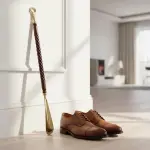 Wooden Shoe Horn with Brass Handle – Long Shoehorn for Men & Women – Handcrafted Wood & Brass Shoehorn – Easy Slip-On Shoe Helper – 62cm