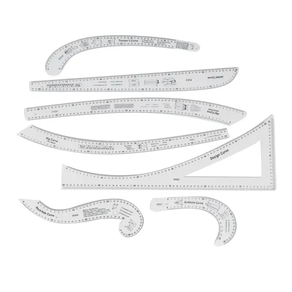 Fashionable Clear Sewing Ruler Set for Efficient Pattern Making Tailoring 7Pcs for Household