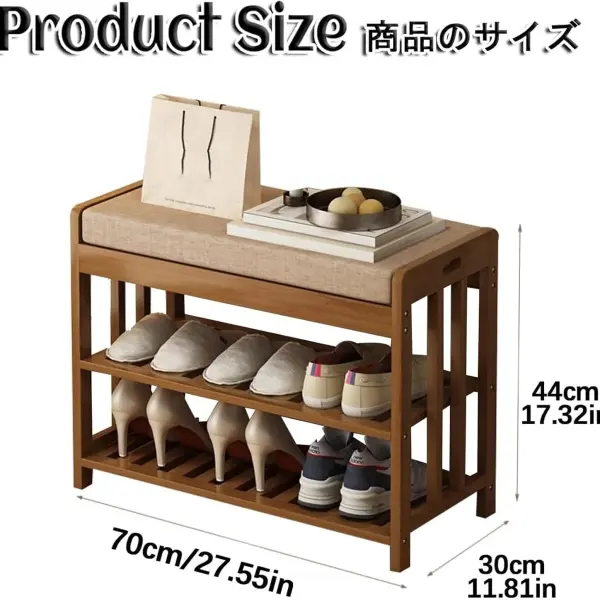 Shoe Bench with Storage, Wooden Shoe Storage Bench with Cushion&Hidden Drawer, 2-Tier Shoe Rack Bench for Entryway, Checkroom, Hallway,70x30x44cm/27.5x11.8x17.3in