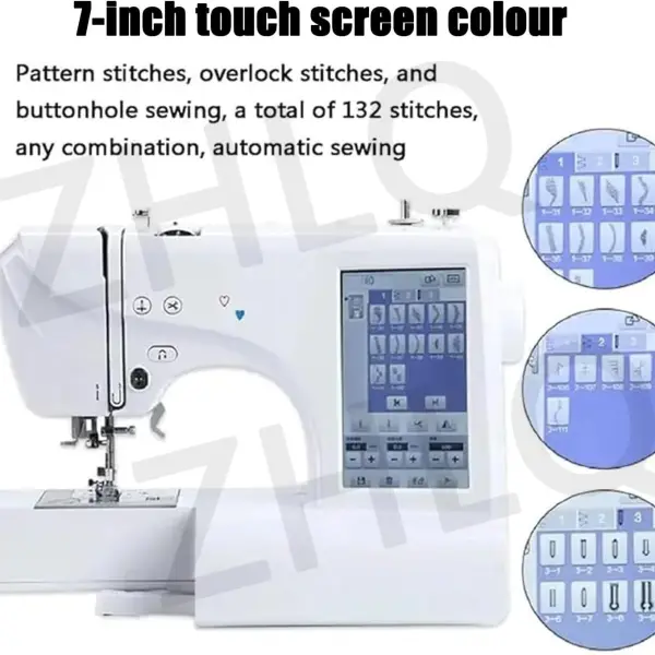Electric Embroidery Machine, Automatic Sewing Machine with Large LCD Touch Screen, DIY Embroidery Tool, 210 Built-in Letters and 30 Pattern Borders, Simplified Sewing, 7" LCD Touch Screen