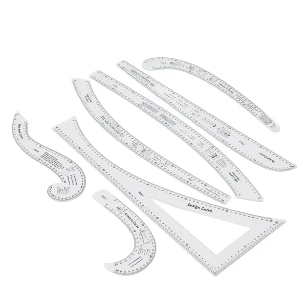 Dioche Professional 7 Piece Sewing Ruler Set with Clear Acrylic Construction for Precise Pattern Drafting Fashion Design and Tailoring Measuring Tools French Curve