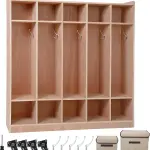 5-Section Classroom Coat Locker with 10 Cubbies, Wheeled Daycare Cubbies with 5 Hooks & 2 Storage Boxes, Kindergarten Lockers for Home, School, School, Living Room