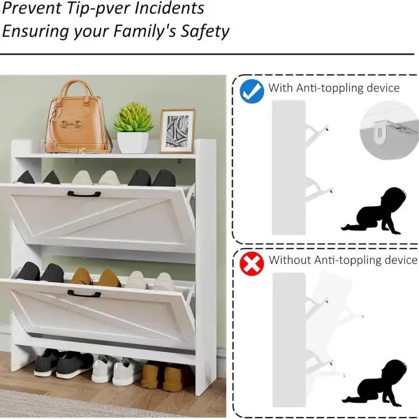 Lomojo Shoe Cabinet Storage for Entryway, Hidden Shoes Storage Cabinet with 2 Flip Drawers, Freestanding Shoes Cabinet with Adjustable Shelves, Hallway, Narrow Shoe Rack with Legs, White