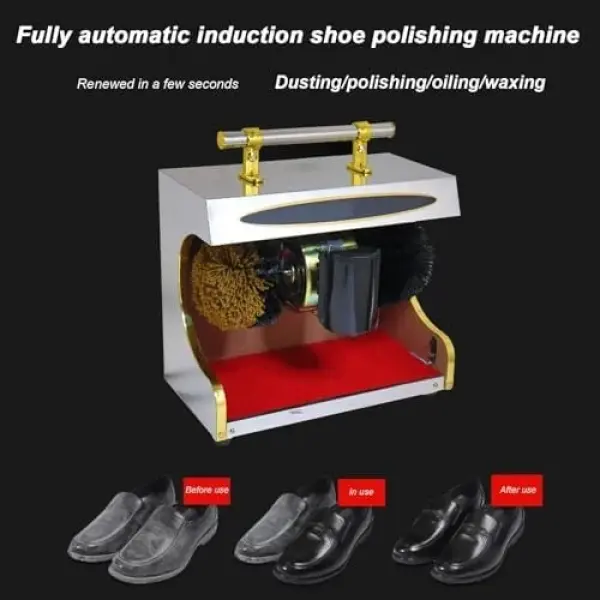 Automatic Electric Shoe Polisher Machine, Low Noise Commercial Shoes Shine Machine with Soft & Hard Brushes, Easy Clean Shoe Polisher for Home Office Hotel,A-110V