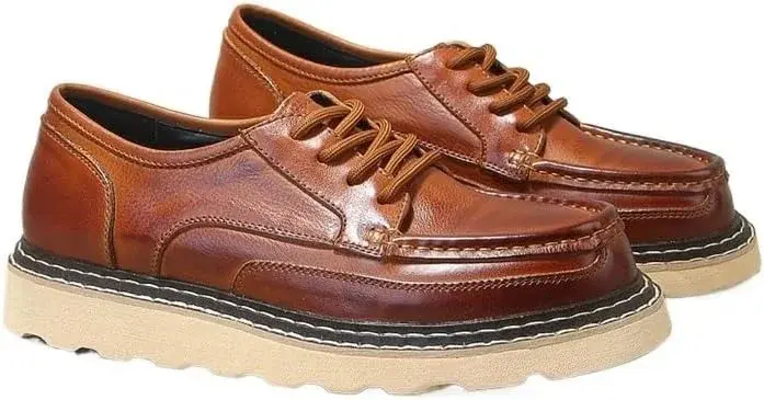 Men's Thick-Soled Board Shoes Brushed Color Design British Retro-Style Waxed Lace-up Foot Pedal Suitable for Daily Travel Attendance to School Work