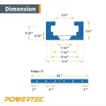 POWERTEC 36 Inch x4 Universal T track with 100 Pcs, 6 X 1/2" Wood Screws, Double-Cut Profile T track with Predrilled Mounting Holes for Woodworking Jigs and Fixtures, Router Table, Workbench, 71951