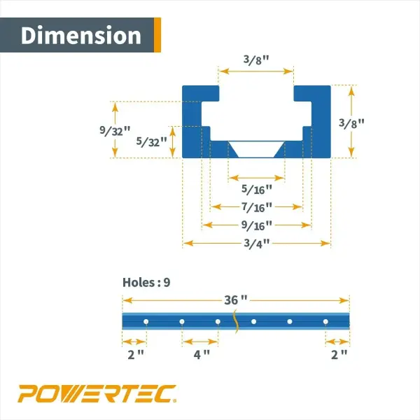 POWERTEC 36 Inch x4 Universal T track with 100 Pcs, 6 X 1/2" Wood Screws, Double-Cut Profile T track with Predrilled Mounting Holes for Woodworking Jigs and Fixtures, Router Table, Workbench, 71951