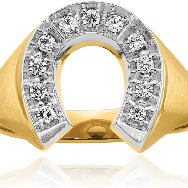 IceCarats 10K Solid Two Tone Gold 0.21 carat Diamond Horseshoe Statement Signet Ring Round Cut, Natural, Prong Set, Brushed