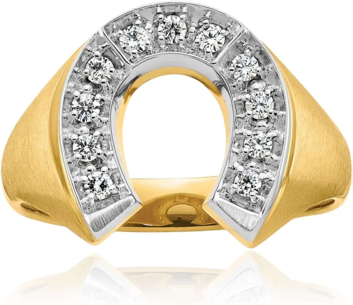 IceCarats 10K Solid Two Tone Gold 0.21 carat Diamond Horseshoe Statement Signet Ring Round Cut, Natural, Prong Set, Brushed