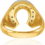IceCarats 10K Solid Two Tone Gold 0.21 carat Diamond Horseshoe Statement Signet Ring Round Cut, Natural, Prong Set, Brushed