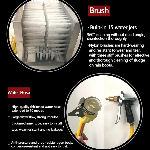 Stainless Steel Shoe Scraper Brush with Water Spray Gun for Mud Removal, 360° Cleaning for Farm, Garden, Outdoor Use