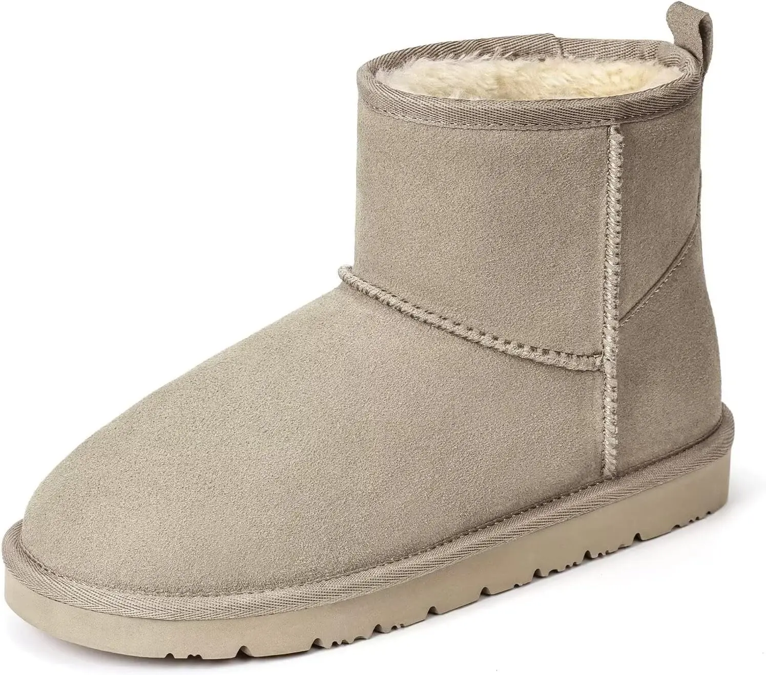 Womens Genuine Suede Boots Brown Anti-slip Warm Comfort Ankle Fuzzy Winter Short Boots for Outdoor Indoor