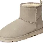 Womens Genuine Suede Boots Brown Anti-slip Warm Comfort Ankle Fuzzy Winter Short Boots for Outdoor Indoor