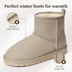 Womens Genuine Suede Boots Brown Anti-slip Warm Comfort Ankle Fuzzy Winter Short Boots for Outdoor Indoor