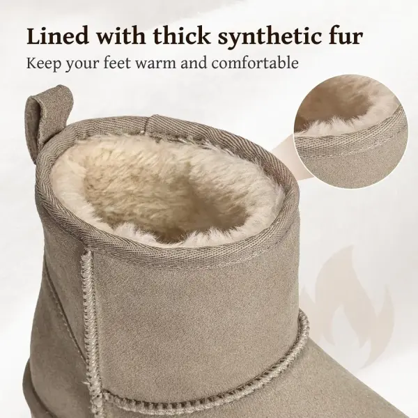 Womens Genuine Suede Boots Brown Anti-slip Warm Comfort Ankle Fuzzy Winter Short Boots for Outdoor Indoor