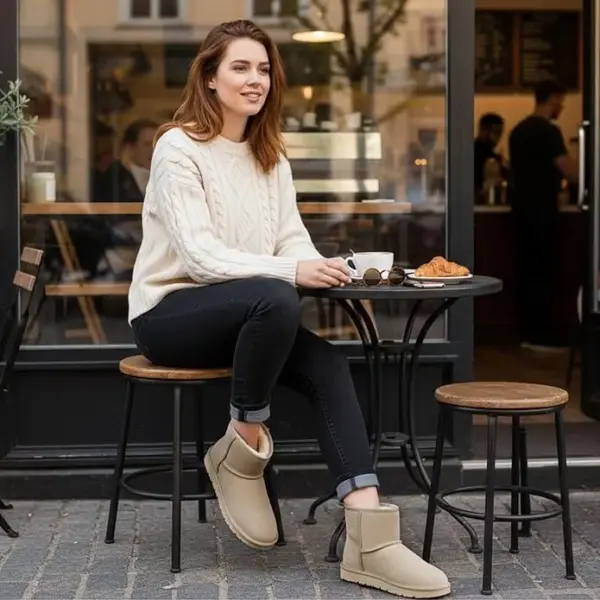 Womens Genuine Suede Boots Brown Anti-slip Warm Comfort Ankle Fuzzy Winter Short Boots for Outdoor Indoor