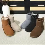 Womens Genuine Suede Boots Brown Anti-slip Warm Comfort Ankle Fuzzy Winter Short Boots for Outdoor Indoor