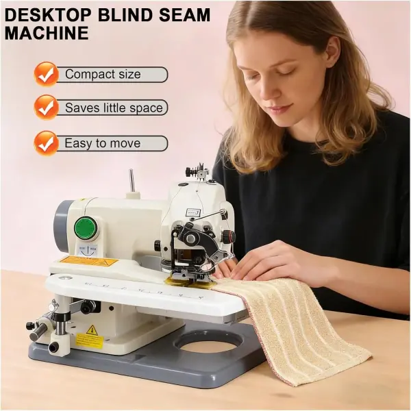Adjustable Blindstitch Sewing Machine, 1250 SPM Hemming Machine for Cuffs, Skirts & Draperies, Desktop Skip Stitch Ratio 1:1 to 2:1, Professional Hemmer Tool