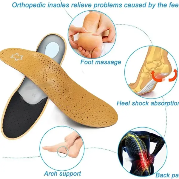 JSEIAJB Leather Orthotic Insole for Flat Feet Arch Support Orthopedic Shoes Sole Insoles for Men and Women Shoe Pad