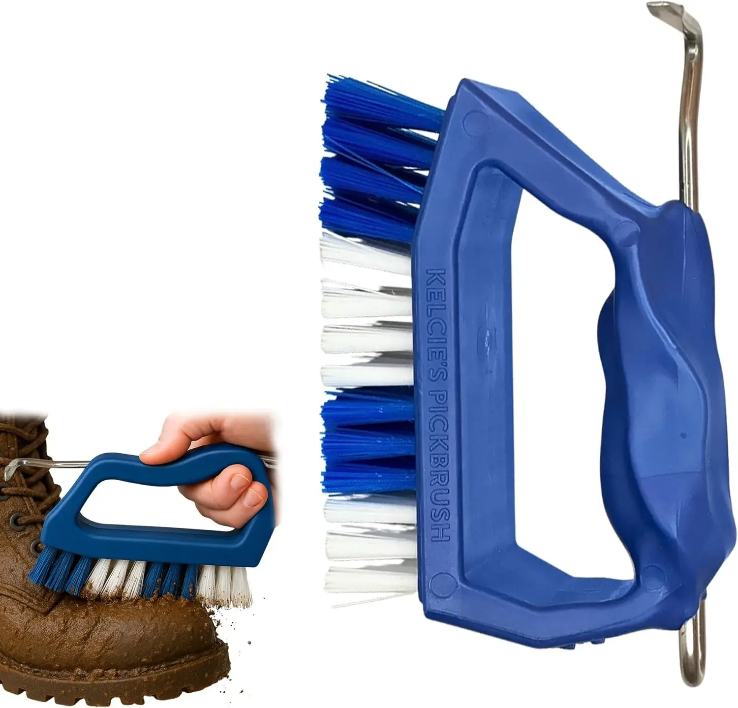 Kelcie's Handheld Shoe Cleaning Brush with Pick for Cleaning Mud Off Shoes in Minutes - Boot Brush & Cleat Cleaner for Golf, Soccer & Other Outdoor Footwear - Heavy-Duty Stiff Bristles Boot Scrubber