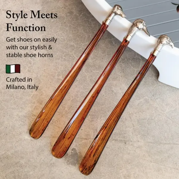 FootFitter 21" Long Shoe Horn, Nickel-Plated Handle & Tortoiseshell Spoon Shoe Aid for Smooth Slip-On Comfort (Made in Italy)