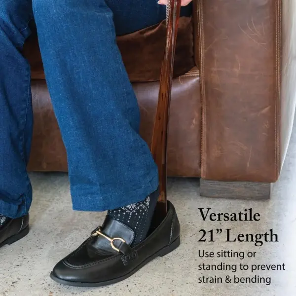 FootFitter 21" Long Shoe Horn, Nickel-Plated Handle & Tortoiseshell Spoon Shoe Aid for Smooth Slip-On Comfort (Made in Italy)
