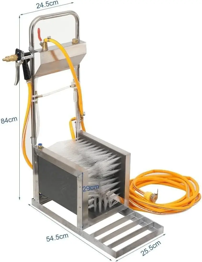 Stainless Steel Boot Washer with Water Spray Gun, Three-Sided Hard Brushes, Effective Mud Snow Dust Cleaning Tool for Outdoor Footwear