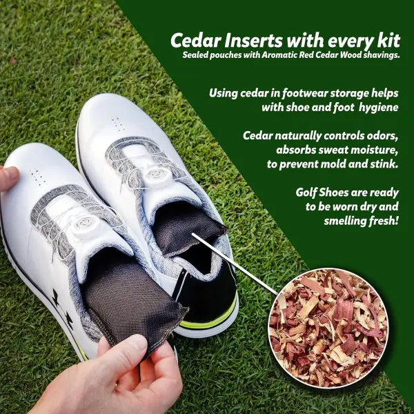 Clean Kit for Golf Shoes and Accessories - 6-item Kit: No Rinse Foaming Cleaner, Brush, Cloth, Cedar Inserts
