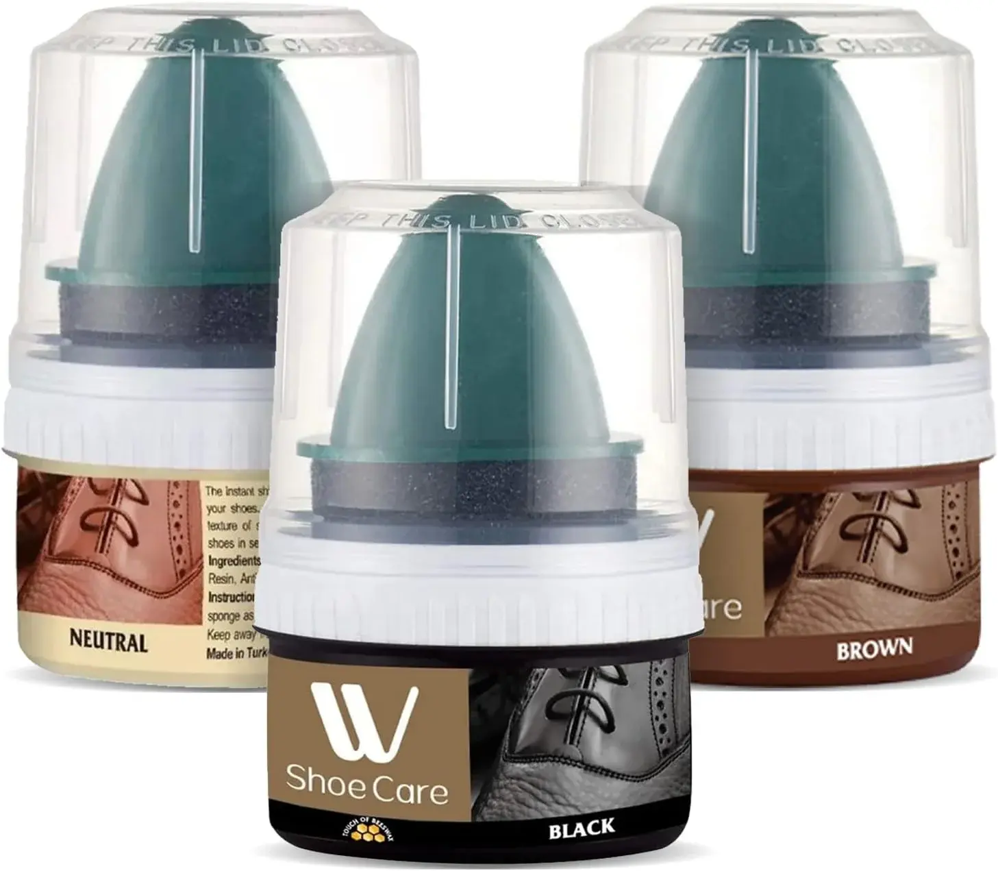 WBM W Shoe Care Shoe Cream with Sponge Applicator, Protects Leather from Scuffs and Scratches, Best for All Kind of Leather Surfaces, Professional Shine with Black, Brown & Neutral