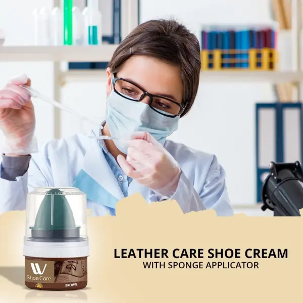 WBM W Shoe Care Shoe Cream with Sponge Applicator, Protects Leather from Scuffs and Scratches, Best for All Kind of Leather Surfaces, Professional Shine with Black, Brown & Neutral