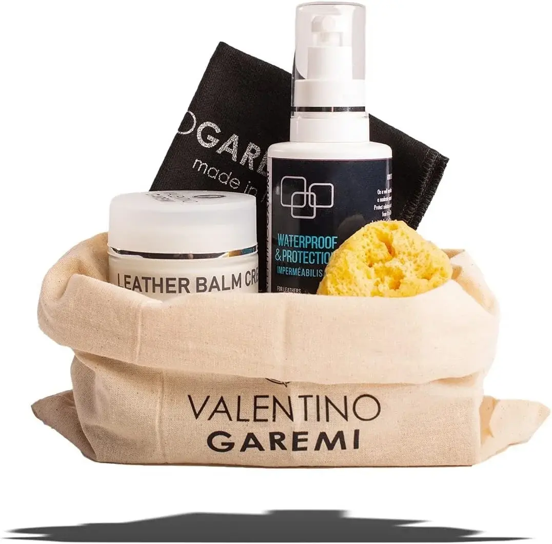 Leather Care Kit – Conditioner Balm & Waterproof Spray Set – Includes Sponge, Cotton Cloth & Travel Pouch – For Wallets, Belts, Bags & Accessories - Made in Italy