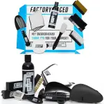 FACTORY LACED Shoe Cleaning Kit – Complete Sneaker Cleaner with 4 Brushes, 8oz Solution, Shoe Trees & Microfiber Towel – Works on Leather, Suede, Canvas & Mesh