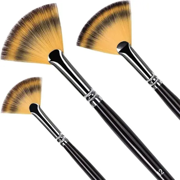 3Pcs Fan Brushes Set Soft Nylon Hair Birch Wooden Long Handle Artist Paint Brush for Acrylic Watercolor Painting (D As Shown) (D As Shown) (D As Shown)