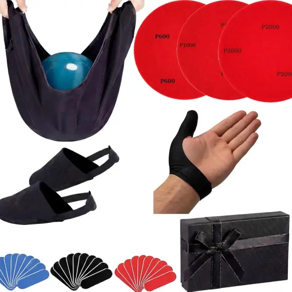 Geiserailie 36 Pcs Bowling Ball Basics Accessory Kits Gifts Box Non-Slip Shoe Covers, Thumb Tape, Thumb Saver, Polisher & Sanding Pads - Complete Bowling Ball Care & Gift Set for Men Women Bowlers