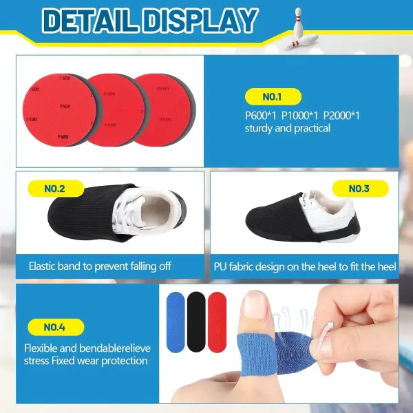 Geiserailie 36 Pcs Bowling Ball Basics Accessory Kits Gifts Box Non-Slip Shoe Covers, Thumb Tape, Thumb Saver, Polisher & Sanding Pads - Complete Bowling Ball Care & Gift Set for Men Women Bowlers