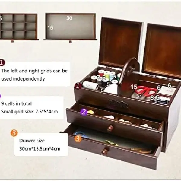 Sewing Box with Drawers - Portable Organizer for Home and Embroidery Tools - Easy Carrying Sewing Basket