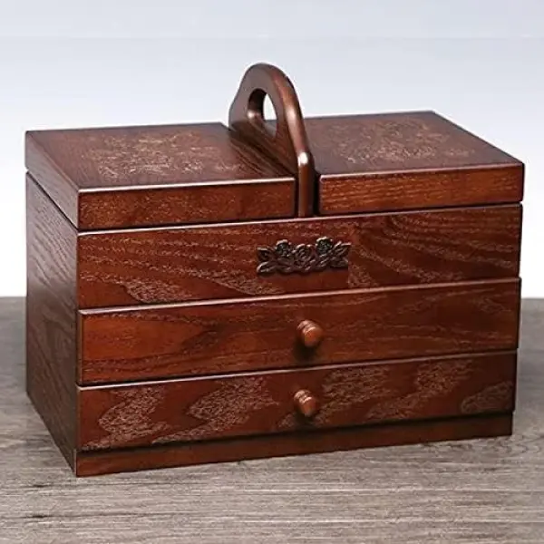 Sewing Box with Drawers - Portable Organizer for Home and Embroidery Tools - Easy Carrying Sewing Basket