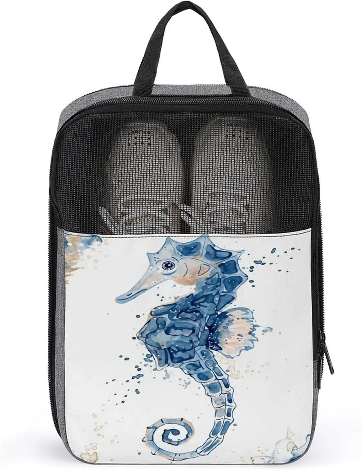 Watercolor Seahorse Shoe Bag Travel Shoe Storage Pouch Portable Shoes Bags with Zipper Handle 13.7X9.4 In