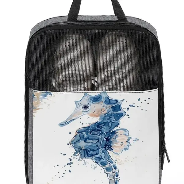 Watercolor Seahorse Shoe Bag Travel Shoe Storage Pouch Portable Shoes Bags with Zipper Handle 13.7X9.4 In