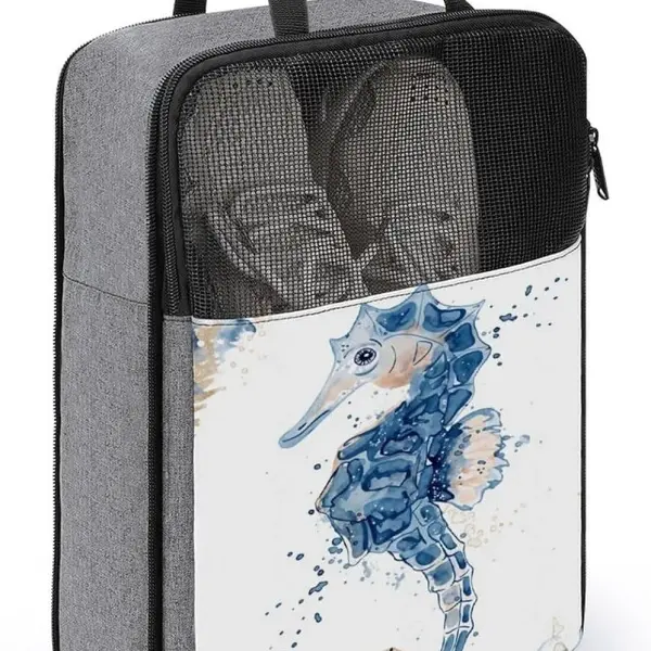 Watercolor Seahorse Shoe Bag Travel Shoe Storage Pouch Portable Shoes Bags with Zipper Handle 13.7X9.4 In